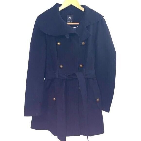 Atmosphere Black Double Breasted Belted Business Casual Peacoat Size US 6 - Picture 1 of 9
